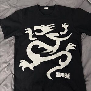 Supreme Black Tee with White Dragon Graphic